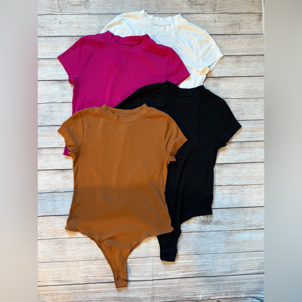 Lot of 4 Women's Medium A New Day Bodysuit - Black, White, Pink, Brown
